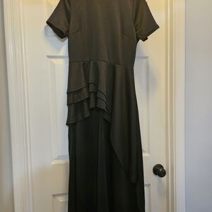 Asymmetric long black a layered elegant blouse